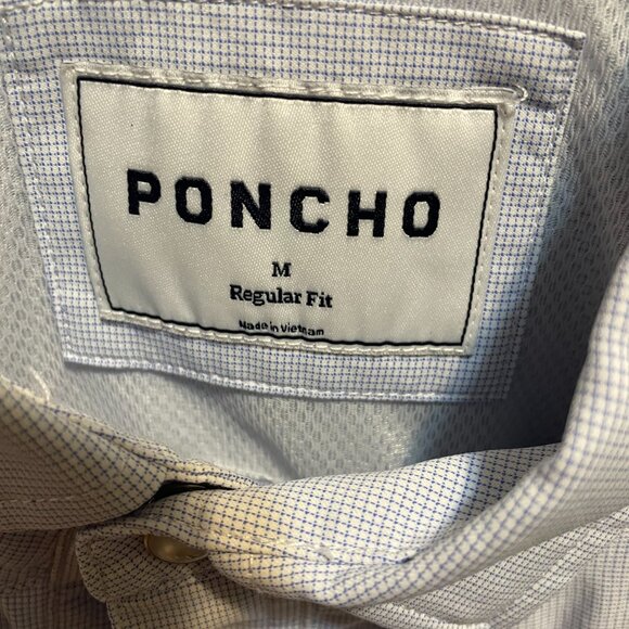 Poncho Mens Light Blue Plaid Short Sleeve Mens M - Picture 3 of 4